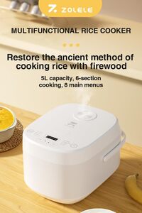 Zolele Smart Rice Cooker 5L Zb600 Smart Rice Cooker For Rice, Porridge, Soup, Stew, And More With 16 Preset Cooking Functions, 24-Hour Timer, Keep Warm Function, And Non-Stick Inner Pot - White