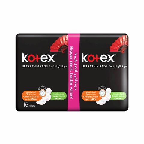 Kotex Ultra Thin Pads Value Pack Super With Wings Pads White 16 count