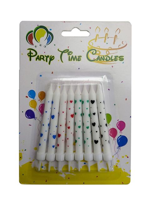 Party Time 8-Piece Unscented Birthday Heart Design Candle With Stand