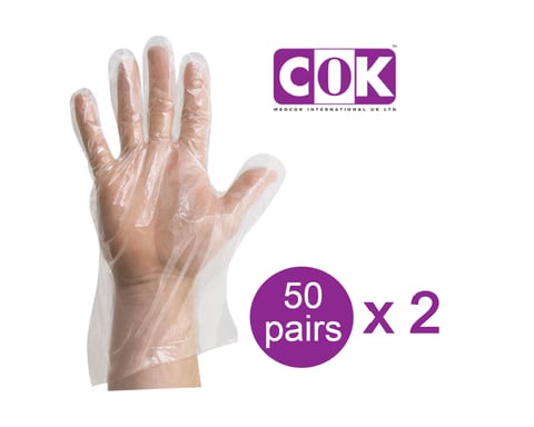 COK PE Disposable Gloves (50 pairs) - 2 Pack Bundle