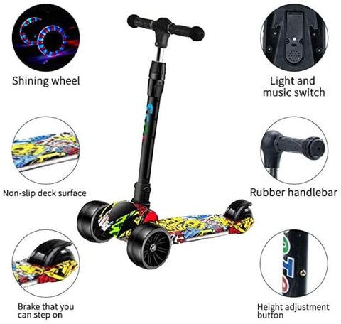 COOLBABY Kids Scooter for Kids 3 Wheel with Light-Up Wheels Scooter, Height Ajustable for Boys or Girls