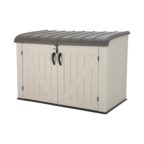 Lifetime, Heavy Duty Horizontal Storage Shed, 75 Cubic Feet, 5-Year Limited Warranty, Desert Sand Colour Box, Brown Lid LFT-60170