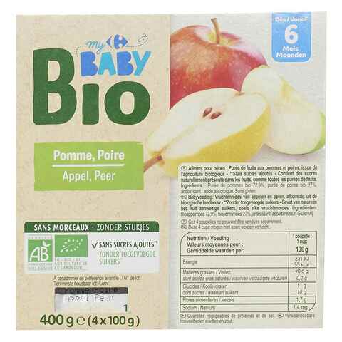 Carrefour Organic Baby Desserts With Apple And Pear 6 Months, 400g