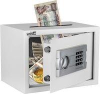 Electronic Digital Safe Box with Key A4 and Top Cash Drop-in Slot A4 Document Size (25x35x25cm) White