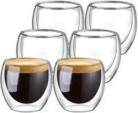 Lushh Heat Resistant Double Wall glass for Espresso Coffee Turkish Tea Cups (6pcs, 80ml)