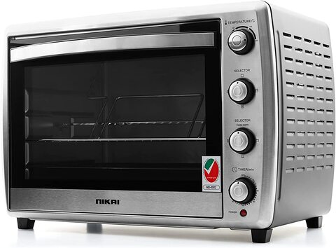Nikai 65 Ltr Double Glass Electric Oven, Multifunction Toaster Oven with Convection Fan & Rotisserie along with Keep Warm Function, NT6500SRC1 - Black and Silver,2 Years Warranty