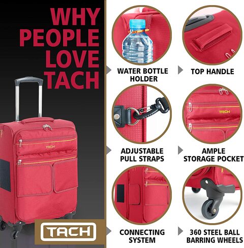 TACH V3 Connectable Hardside Luggage Set, 3 Piece Set, Wine Red