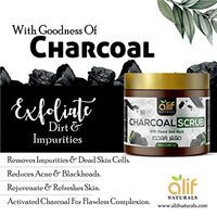 Alif Naturals Charcoal Face &amp; Body Scrub For Men &amp; Women, Tan Removal &amp; Glowing Skin, Exfoliation, Unclogs Pores, Removes Dirt &amp; Impurities, Suitable For All Skin Types, SLS &amp; Paraben Free, 100ml