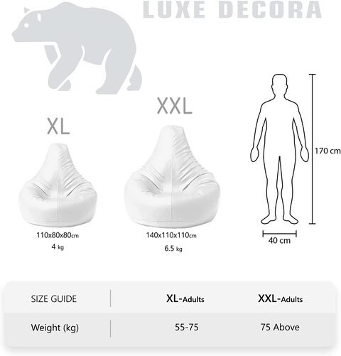 Luxe Decora Faux Leather Tear Drop Recliner Bean Bag Cover Only No Filling (L, White)
