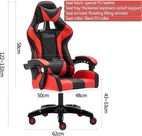 Buy Adjustable PU Leather Gaming Chair - PC Computer Chair for Gaming,  Office or Students, Ergonomic Back Lumbar Support with Footrest (C-Black  and Red) Online - Shop Home & Garden on Carrefour