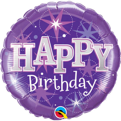 Qualatex Birthday Purple Sparkle Round Foil Balloon- 18-Inch Size