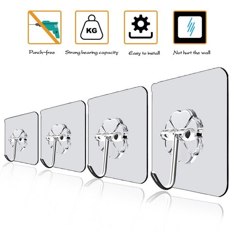 4 Pcs Reusable Sticker Hooks Damage Free Wall Hanger Waterproof