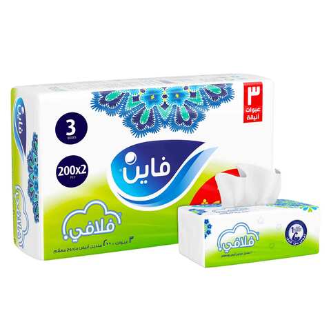 Fine Fluffy Facial Tissues 200 Sheet 2 Ply 3 Pieces
