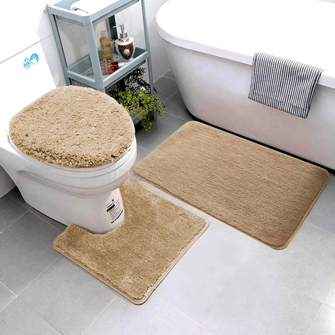 Toilet Seat Cover Bathroom Set Rug Contour Mat Lid Beige Home Garden On Carrefour Uae - Toilet Seat Cover Mat Set