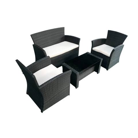 Carrefour D-Malibu Wicker Coffee Table With Chair Set Grey Pack of 4