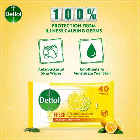 Dettol Fresh Antibacterial Skin Wipes, 40 Pcs