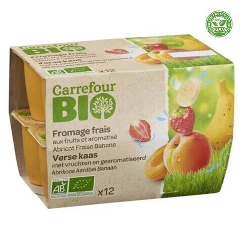 Carrefour Bio Organic Fresh Apricot Strawberry And Banana Cheese 50g Pack of 12