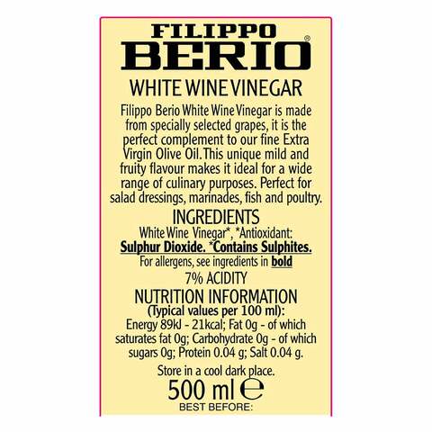 Filippo Berio White Wine Vinegar 500ml