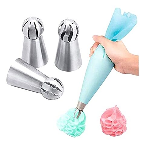 Generic 4Pcs Silicone Kitchen Accessories Icing Piping Cream Pastry Bag + 3 Stainless Steel Nozzle Set Diy Cake Decorating Tips Set Tool