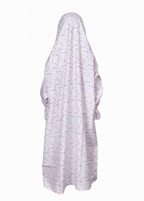 City Rose Muslim Islamic Pray Set Girl&#39;s khimar 1 Pieces Soft Prayer Dress Hijab Abaya Suit White Floral (White Floral (Purple) , 7-8 Years)