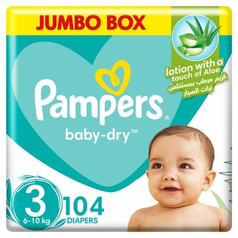 Pampers Aloe Vera Taped Diapers, Size 3, 6-10kg, Jumbo Box, 104 Diapers&nbsp;
