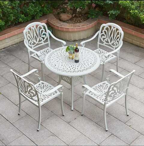 Yulan Outdoor Furniture Set, Cast Aluminum Table and Chairs for Patio or Deck (5-Piece Set) (White) YL-21006-408