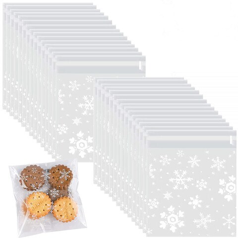 Buy Homarket® Christmas Cellophane Bags 100 Pcs Clear Resealable Snowflake Sealed Plastic Package Cellophane Bags with Adhesive Closure for Bakery Cookie Candies Dessert Poly Bags（GC2621A） in UAE