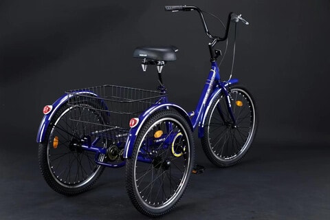 Adult 24 inch three wheel adult Tricycle with Rear Basket(Blue)