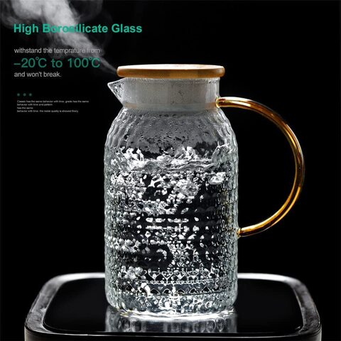 Buy Heat Resistant Borosilicate Glass Water Pitcher With Bamboo Lid And  Stainless Steel Strainer, 1800 ML Online