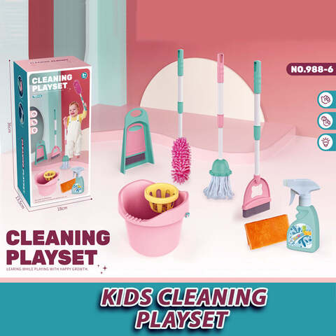 Kidwala Cleaning Set For Kids Housework Supplies Kit 12 Pcs Cleaning Pink Set For Boys &amp; Girls With Adjustable Handle Cleaning Supplies