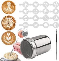 Generic Coffee Decoration Stencils, 16Pcs Coffee Art Template Coffee Mold Tool With Coffee Latte Art Pen And Dusting Jars Mesh Powder Shaker For Cake Coffee Oatmeal Cappuccino Hot Chocolate
