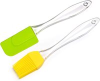 Silicone Basting Brush and Spatula Set, Pastry Brush and Spatula Non-Stick, Heat Resistant, Kitchen Utensils for Baking Pastry, Bread, BBQ Grill, Oil, Cream, Sauce, Butter (Random Colours)