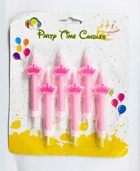 Party Time 6-Pieces Pink Crown Candles Baby Girl Birthday Candle, Princess Cake Decoration - Birthday Candle, Princess Cake Topper