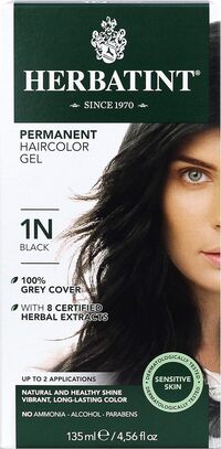 Herbatint Permanent Haircolor Gel, 1N Black, Alcohol Free, Vegan, 100% Grey Coverage - 4.56 Oz