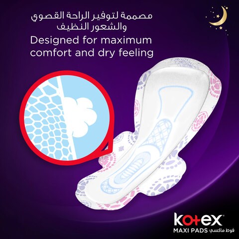 Kotex Nighttime Maxi Sanitary Pads With Wings White 16 Pads