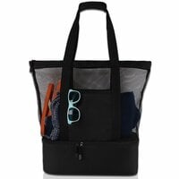 Aiwanto 2 in 1 Travel Bag Picnic Bag Mesh Beach Tote Bag Ladies Bag Beach Bag With Zipper Top And Insulated Picnic Cooler Bag For Travel Swimming Camping(Black)