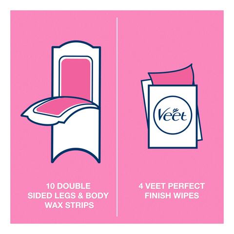 Veet Professional Hair Removal Easy-Gel Legs &amp; Body Wax Strips With Aloe Vera For Dry Skin Perfect Finish Wipes With Argan Oil