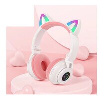 Led Cat Ear Headphones White Color Luminous Wireless Headphone Bluetooth 5.0 Headsets Noise Cancelling Foldable Adults Kids Earphone, Cute Earphone for Boys and Girls