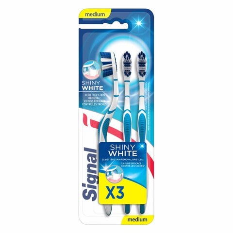 Signal Shiny White Medium Toothbrush Multicolour 3 count