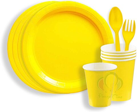 Yellow paper shop plates and cups