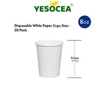 Yesocea 8 Oz Disposable White Paper Cups With White Lids - On The Go Hot And Cold Beverage All-Purpose Sampling Portion Cup For Coffee, Espresso, Water, Juice And Tea, Food Grade Safe [50 Sets]