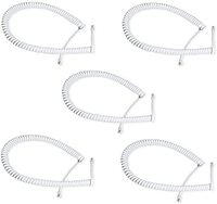 Telephone Handset Phone Extension Cord Curly Coil Line Cable Wire - WHITE (PACK OF 5)