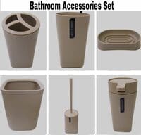 Bathroom Accessories Set,6-Piece Bathroom Gift Set,Toothbrush Holder,Toothbrush Cup,Soap Dispenser,Soap Dish,Toilet Brush Holder,Trash Can,Tumbler Bathroom Accessory Set Complete, Beige