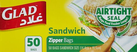 Glad Zipper Bags, Sandwich, 50 bags