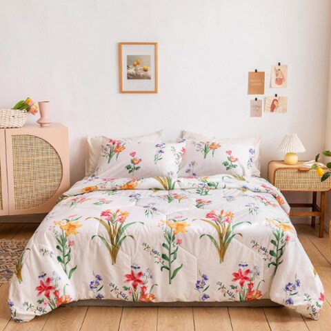DEALS FOR LESS - Comforter Set of 4 Pieces, Floral  Design, 1 Comforter + 1 bedsheet + 2 pillow covers.