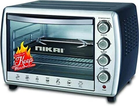 Nikai 65 Ltr Double Glass Electric Oven, Multifunction Toaster Oven with Convection Fan & Rotisserie along with Keep Warm Function, NT6500SRC1 - Black and Silver,2 Years Warranty