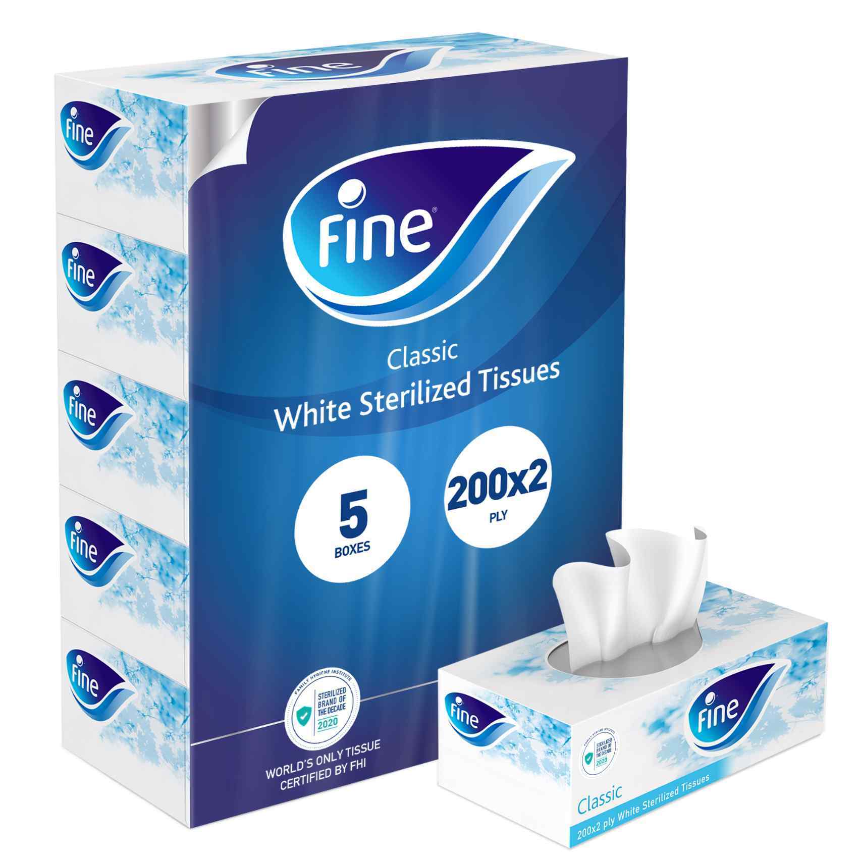 Buy Fine Sterilized Facial Tissues Classic, 200x2 Ply White Tissues