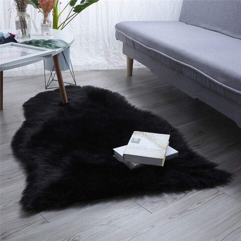 Black Fur Rug 2x3 Rug Faux Sheepskin Rug Fluffy Super Soft Small Rug for  Bedroom