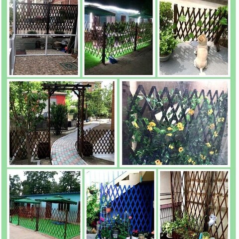 LINGWEI Portable Expandable Wooden Fence Climbing Plant Helps Trellis Pet Nursery Fence For Garden Patio Lawn Brown 120cm