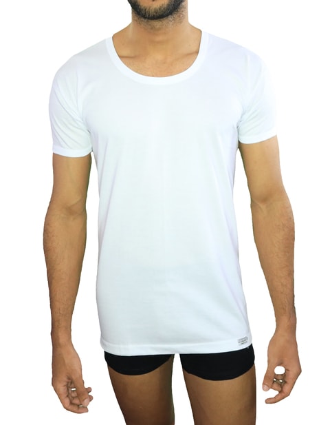 قميص تي شيرت رجالي فانيله داخلي برقبة مدورة قطن 100% أبيض XL